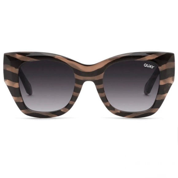 NWT QUAY “After Hours Bevel Sunglasses” Zebra Stripe Frame Smoke